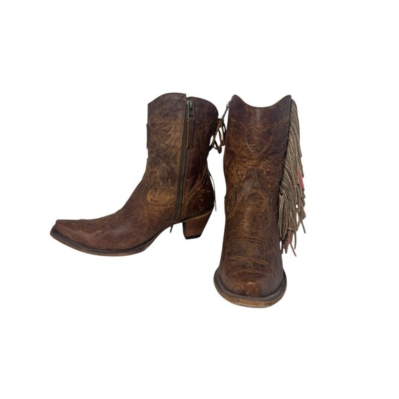 Junk Gypsy by Lane "Spirit Animal" Brown Leather Western Boots 8.5 Fringe Bootie